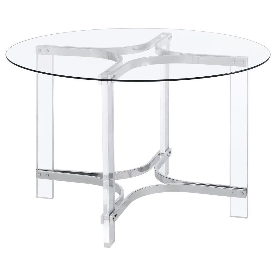 47-Inch Round Glass Top Dining Table with Chrome and Acrylic Base