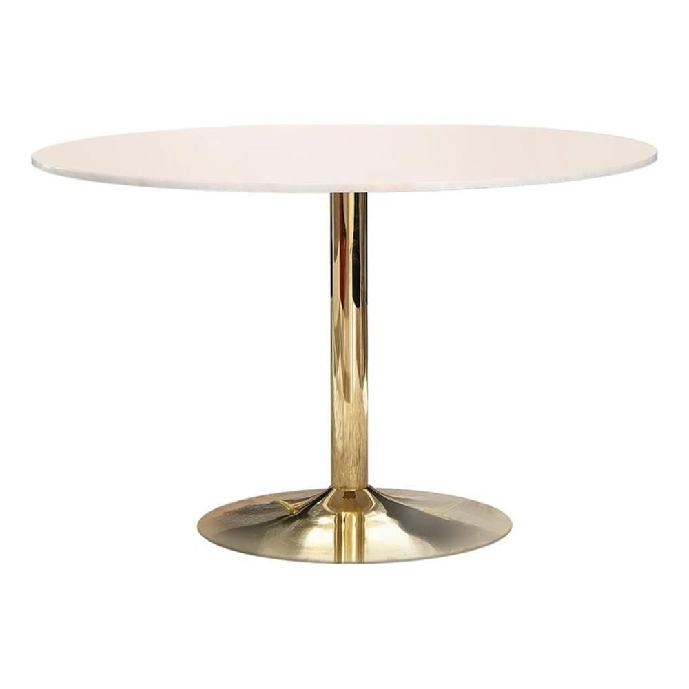 Round White Marble and Brass Dining Table