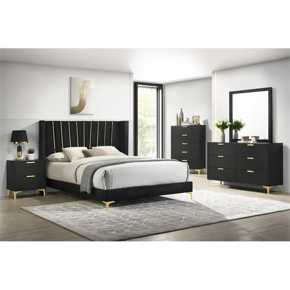 Coaster Kendall 5-piece Wood Upholstered Tufted Queen Bedroom Set Black