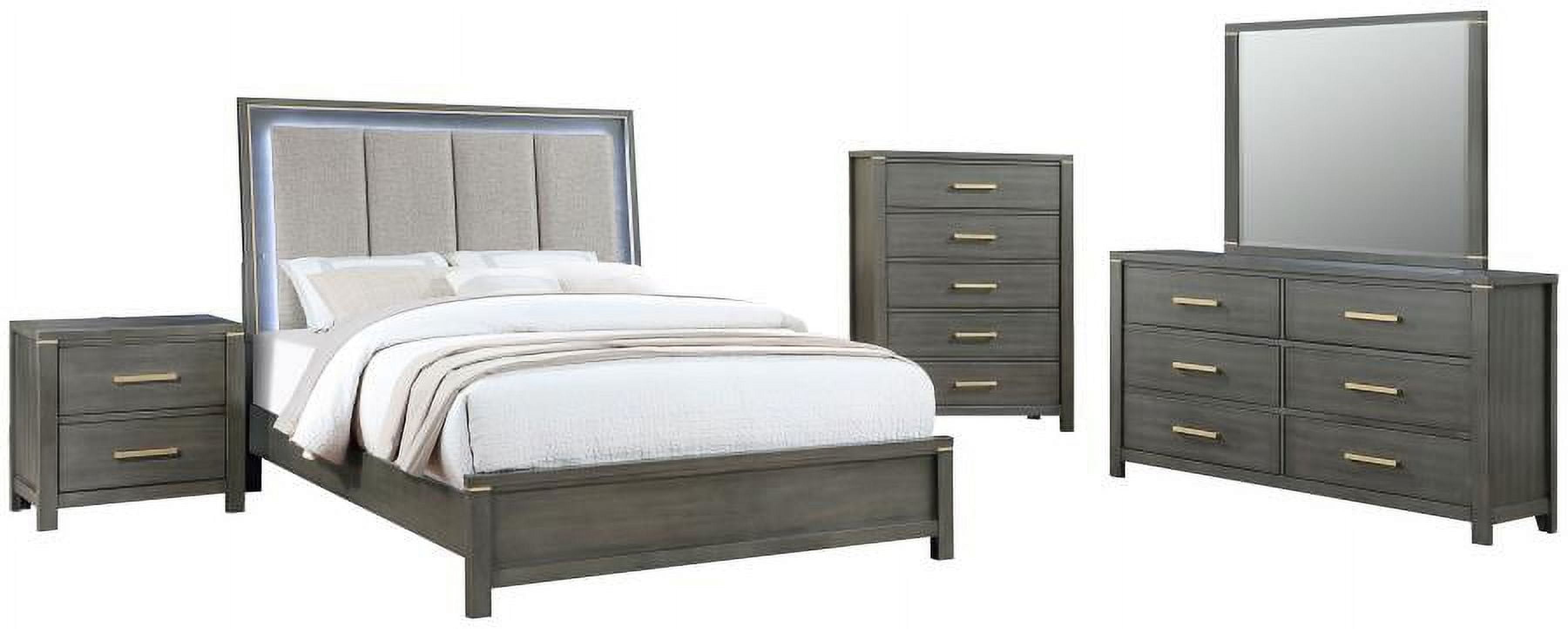 Coaster Kieran 5-piece Wood Queen Bedroom Set with LED Headboard Gray ...