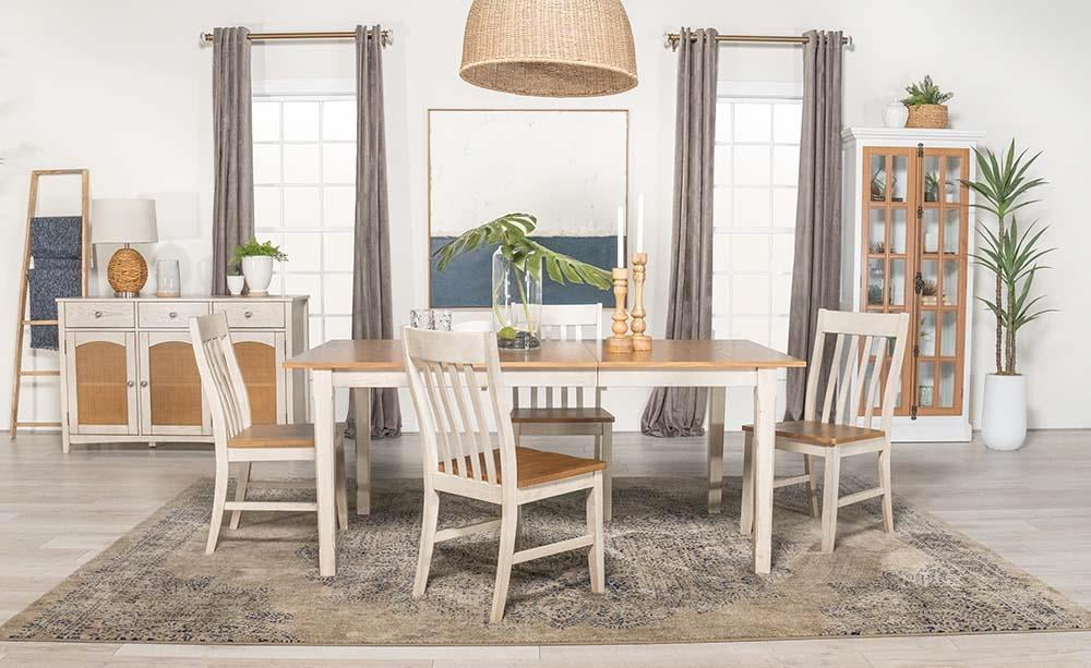 Natural and Rustic Off White 5-Piece Wood Dining Set with Slat Back Chairs