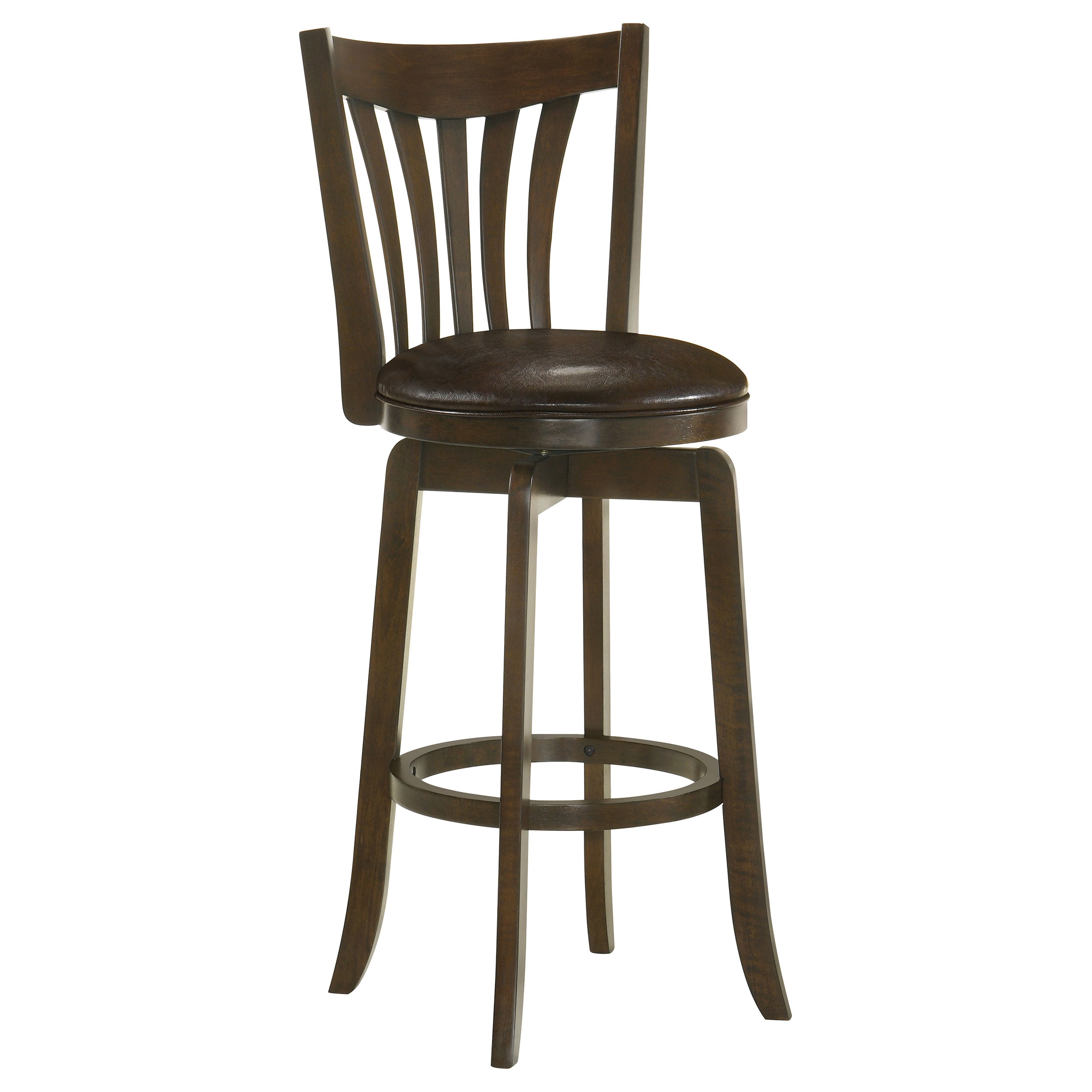 Dark Brown Wood Swivel Bar Stool with Faux Leather Seat