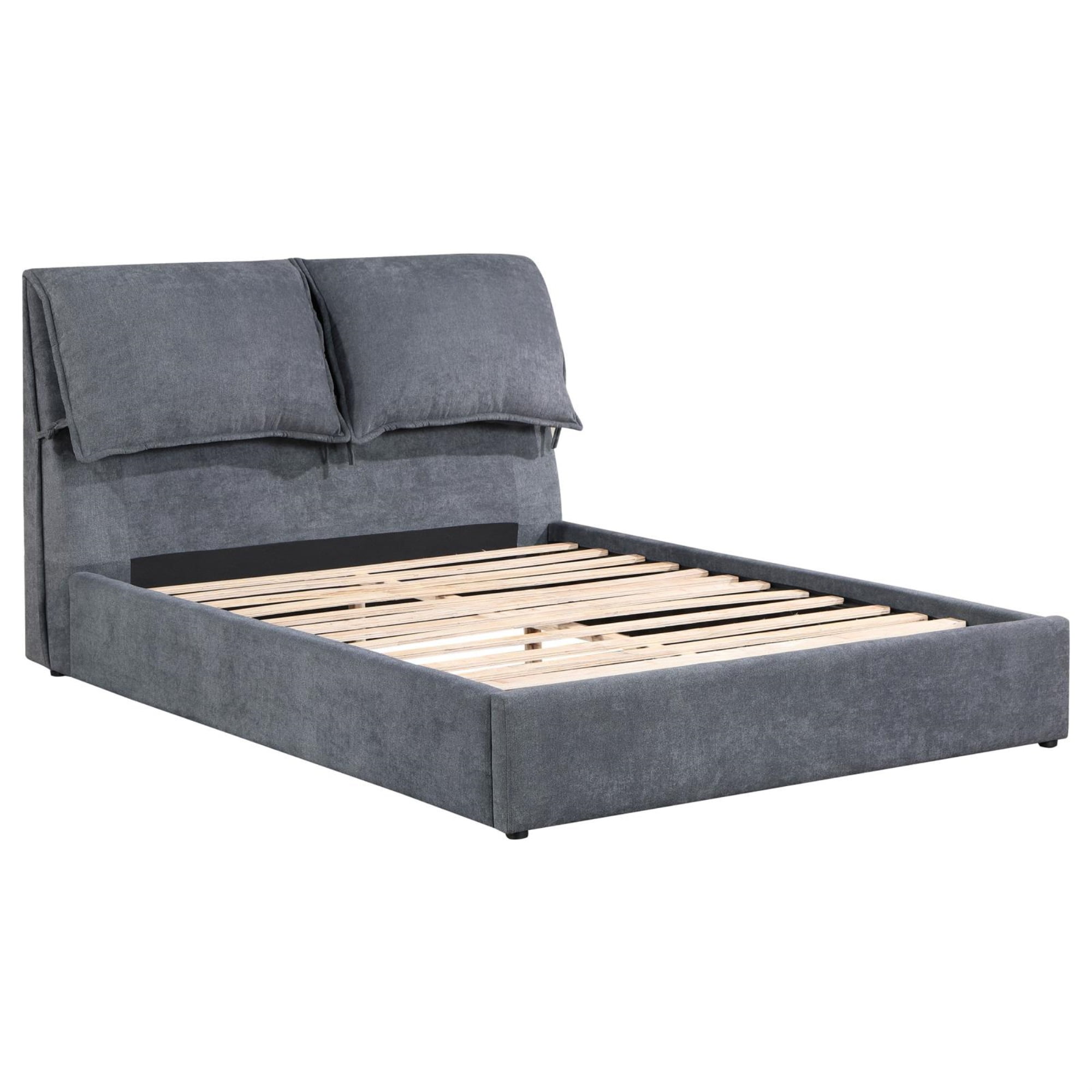 Gray Upholstered Queen Platform Bed with Pillow Headboard