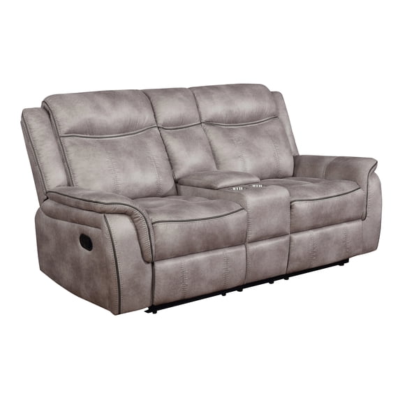 Coaster Lawrence Microfiber Upholstered Tufted Back Motion Loveseat in Taupe