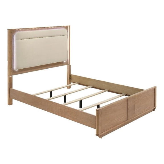 Coaster Leanne Queen Wood LED Panel Bed in Off White/Light Oak