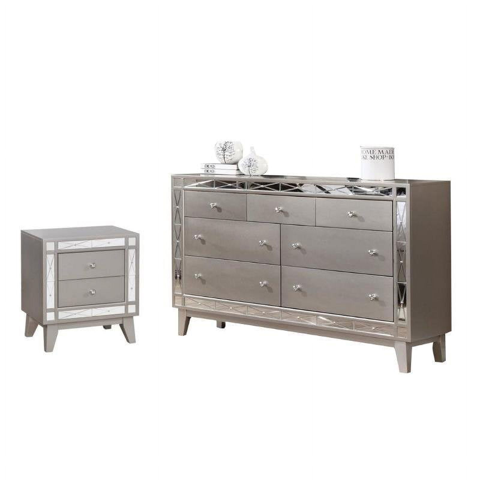 Coaster leighton 2pc mirrored dresser on sale and nightstand set in silver