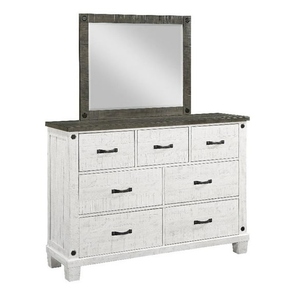 Coaster Lilith 7-drawer Wood Dresser with Mirror Distressed Gray and White