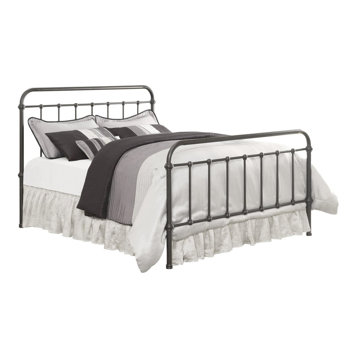 Twin Black Metal Bed with Upholstered Headboard
