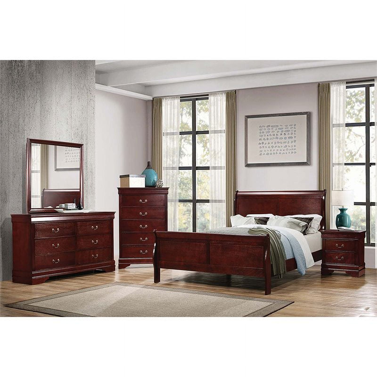 Coaster Louis Philippe 5 Piece King Sleigh Bedroom Set in Cherry 