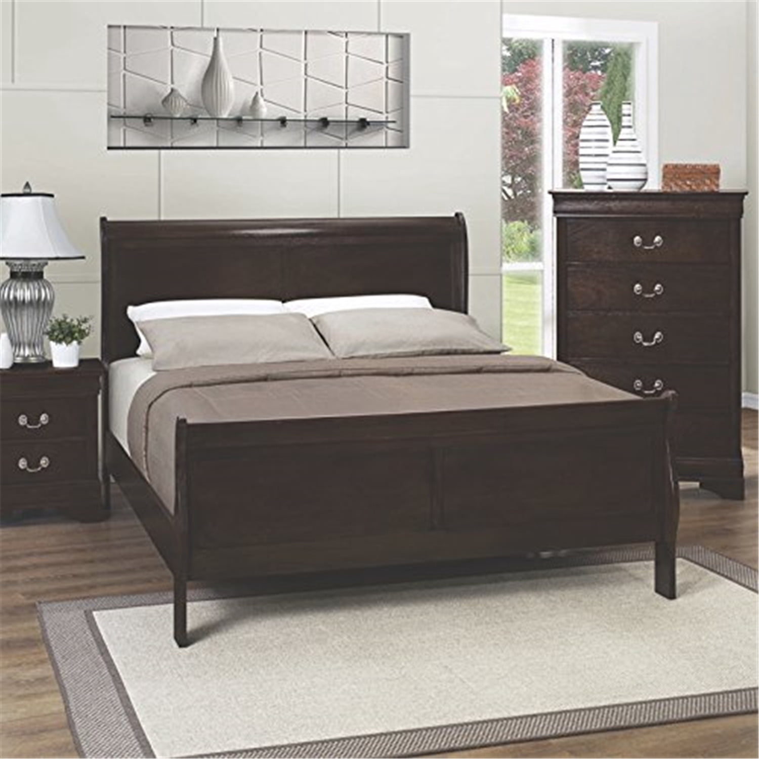 Coaster Louis Philippe Sleigh Panel Bed Red Brown-Finish:Cappuccino,Size:Eastern King,Style:Traditional