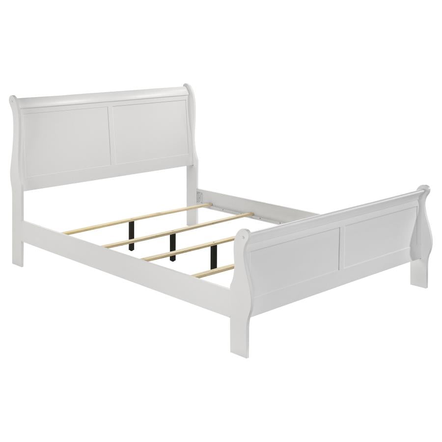 White Full Sleigh Bed with Wood Frame and Headboard