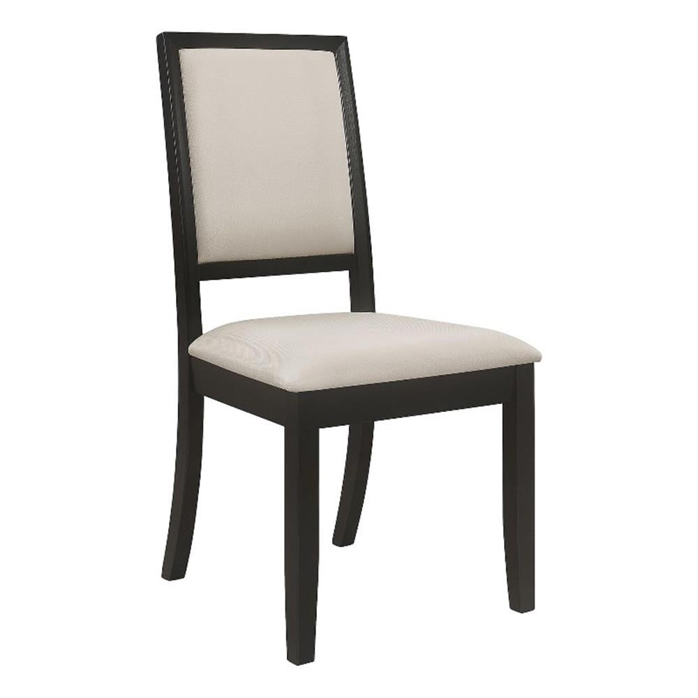 Cream Upholstered High Back Black Wood Side Chairs, Set of 2