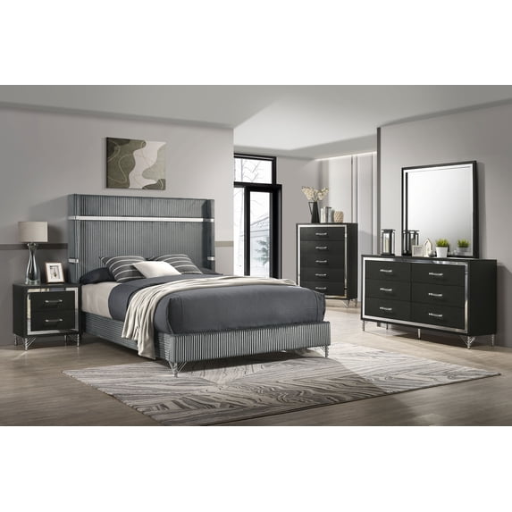 Coaster Lucia 5-Piece Eastern King Bedroom Set, Grey and Black