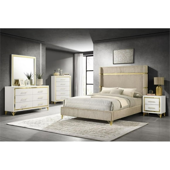 Coaster Lucia 5-piece Wood Bedroom Set with Upholstered Eastern King Bed Beige