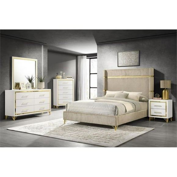 Coaster Lucia 5-piece Wood Bedroom Set with Upholstered Queen Bed Beige