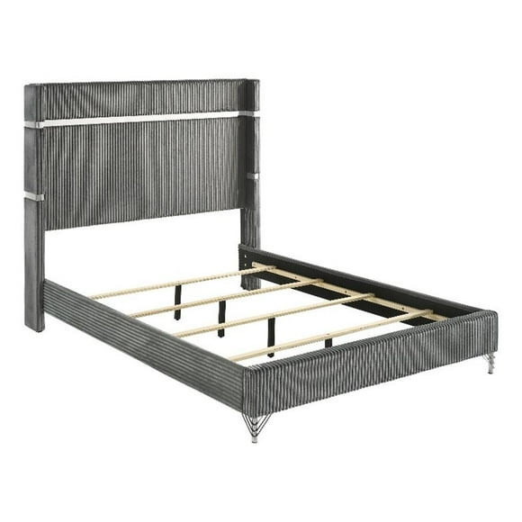 Coaster Lucia Wingback Upholstered Modern Fabric Queen Bed in Gray