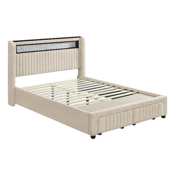 Coaster Madison LED Upholstered Contemporary Fabric Full Storage Bed in Cream