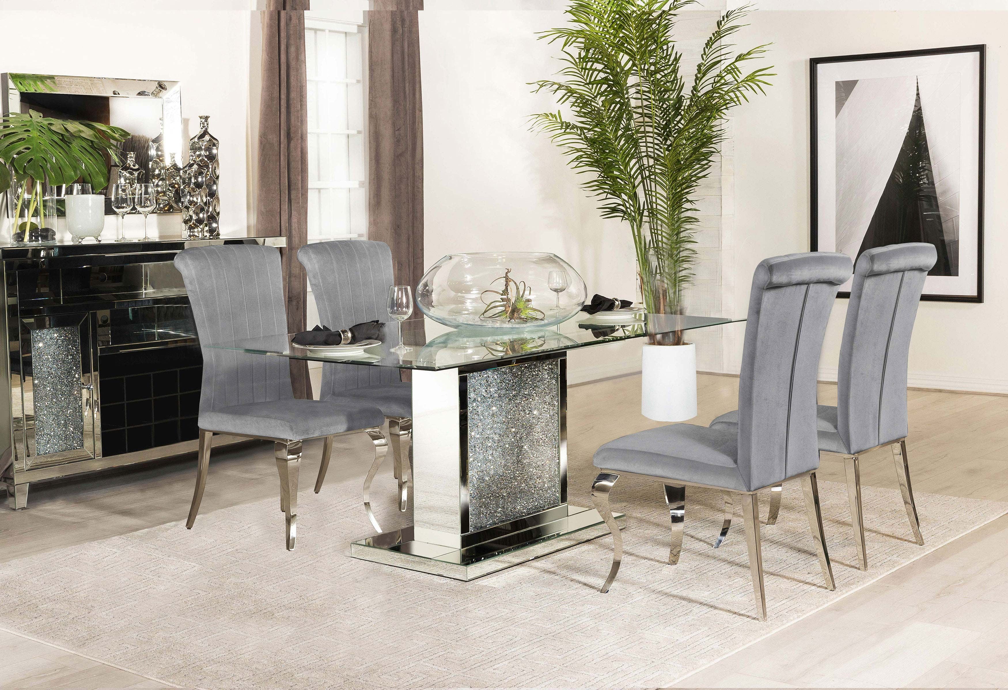 Glam Gray Glass and Mirror 5-Piece Dining Set