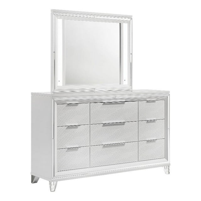 Coaster Marmore 9-Drawer Contemporary Wood Dresser and LED Mirror in White