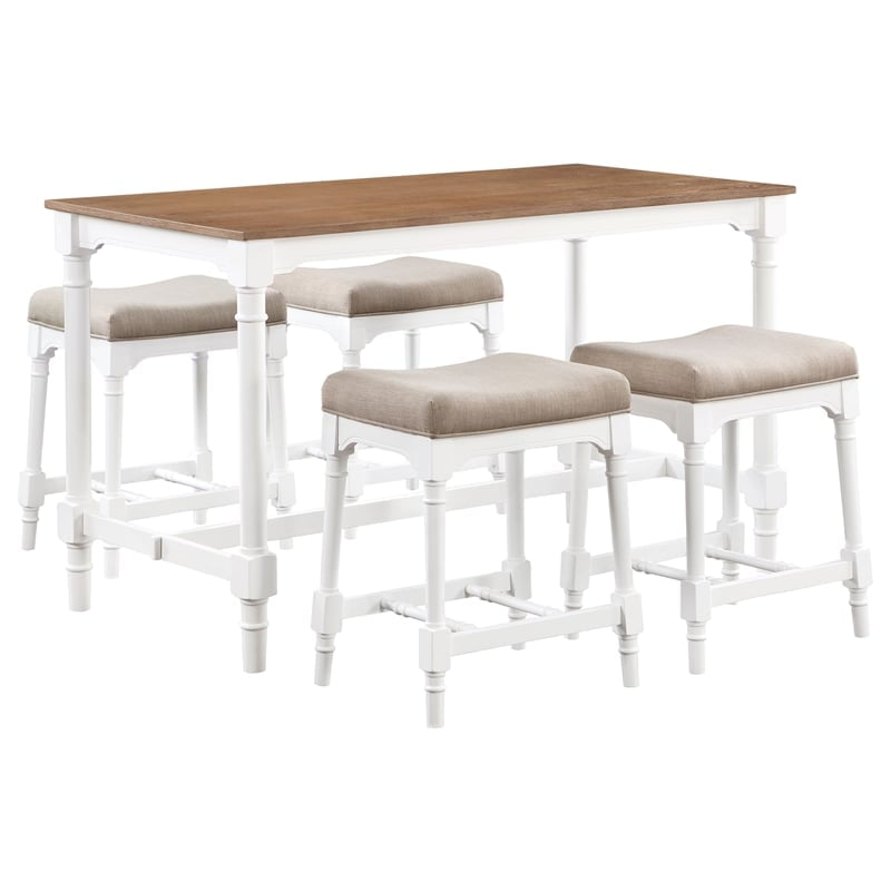 Martina Traditional Brown and White 5-Piece Counter Height Dining Set
