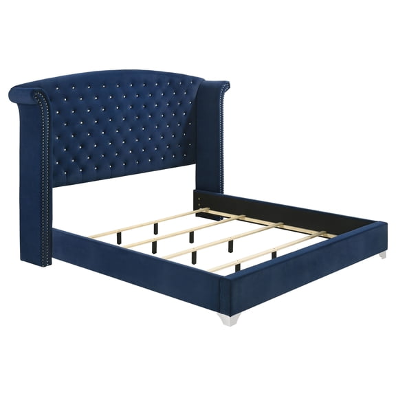 Coaster Melody Upholstered Eastern King Wingback Bed, Pacific Blue