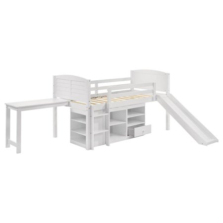 Coaster Millie Transitional Wood Twin Workstation Loft Bed with Slide in White