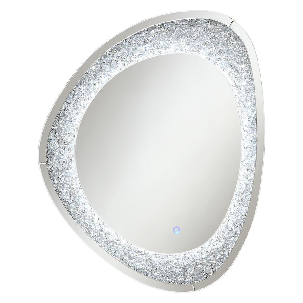 Silver Asymmetrical Oval LED Wall Mirror with Crushed Acrylic
