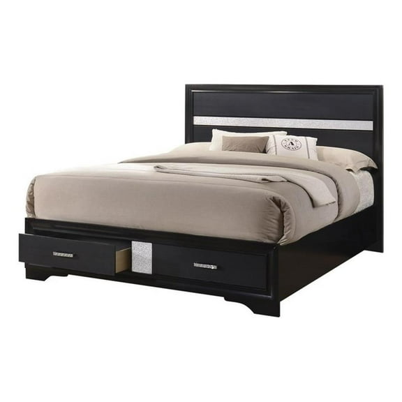 Miranda 51-inch Wood Queen Storage Panel Bed Black