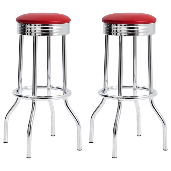 Retro Upholstered Metal Swivel Bar Stool Red (Set of 2)