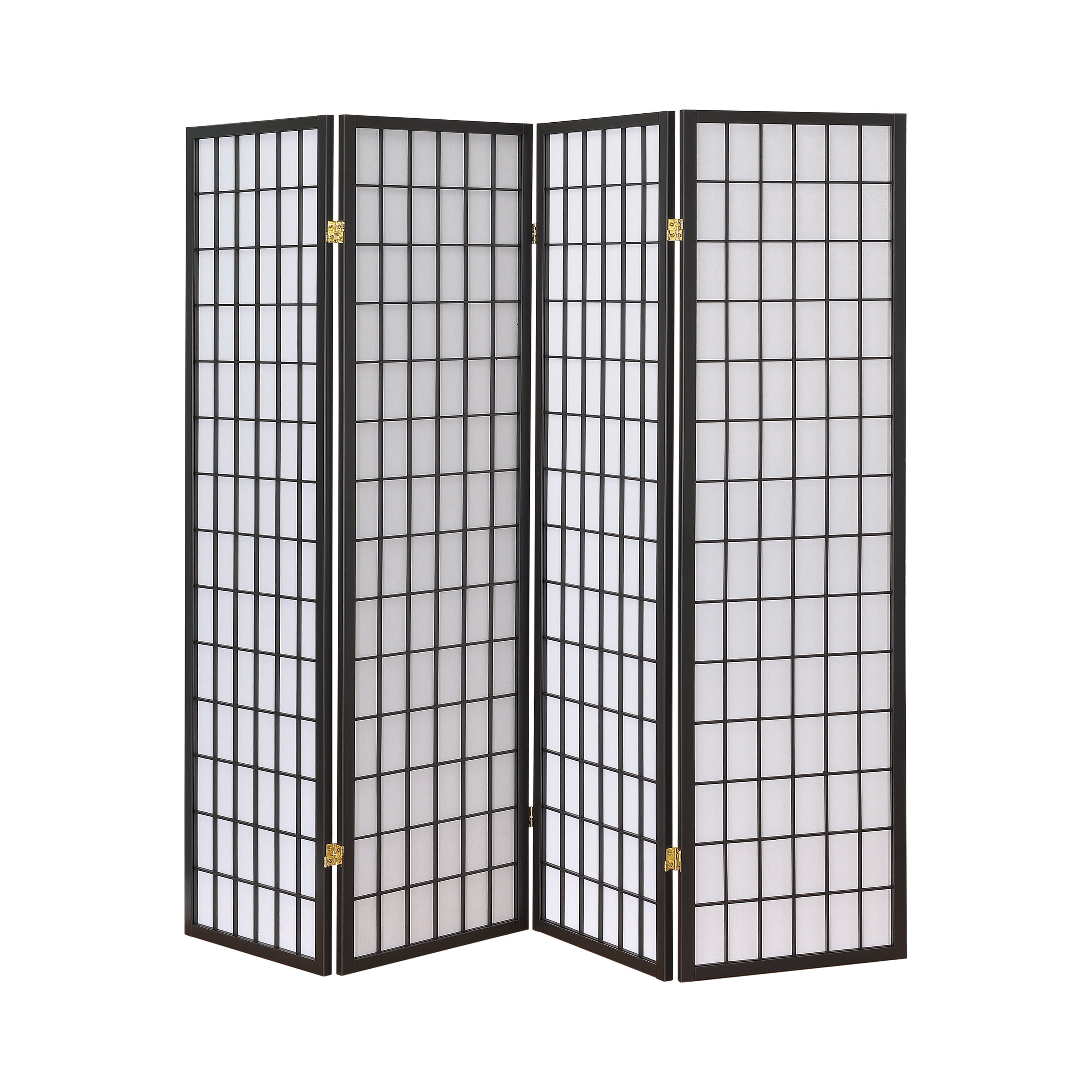 Gray Four-Panel Shoji Folding Room Divider with Wood Frame