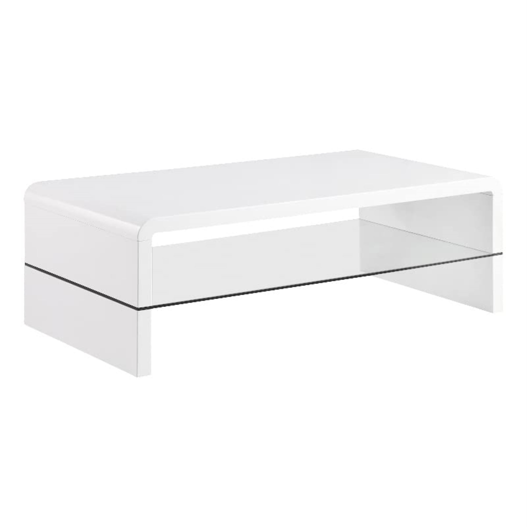 White High Gloss Rectangular Coffee Table with Glass Shelf