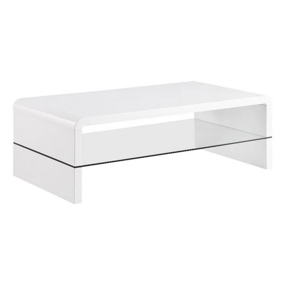 Airell Rectangular Coffee Table with Glass Shelf White High Gloss