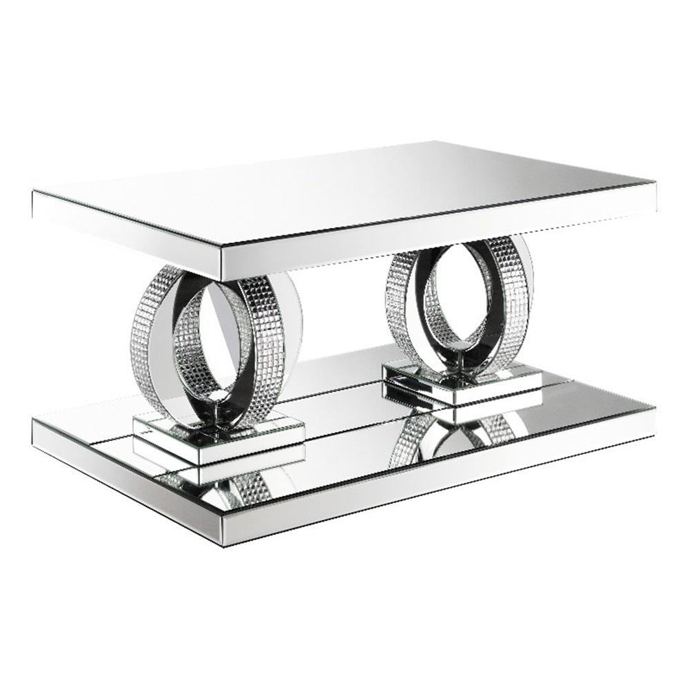 Breena Silver Rectangular Mirrored Coffee Table with Glass
