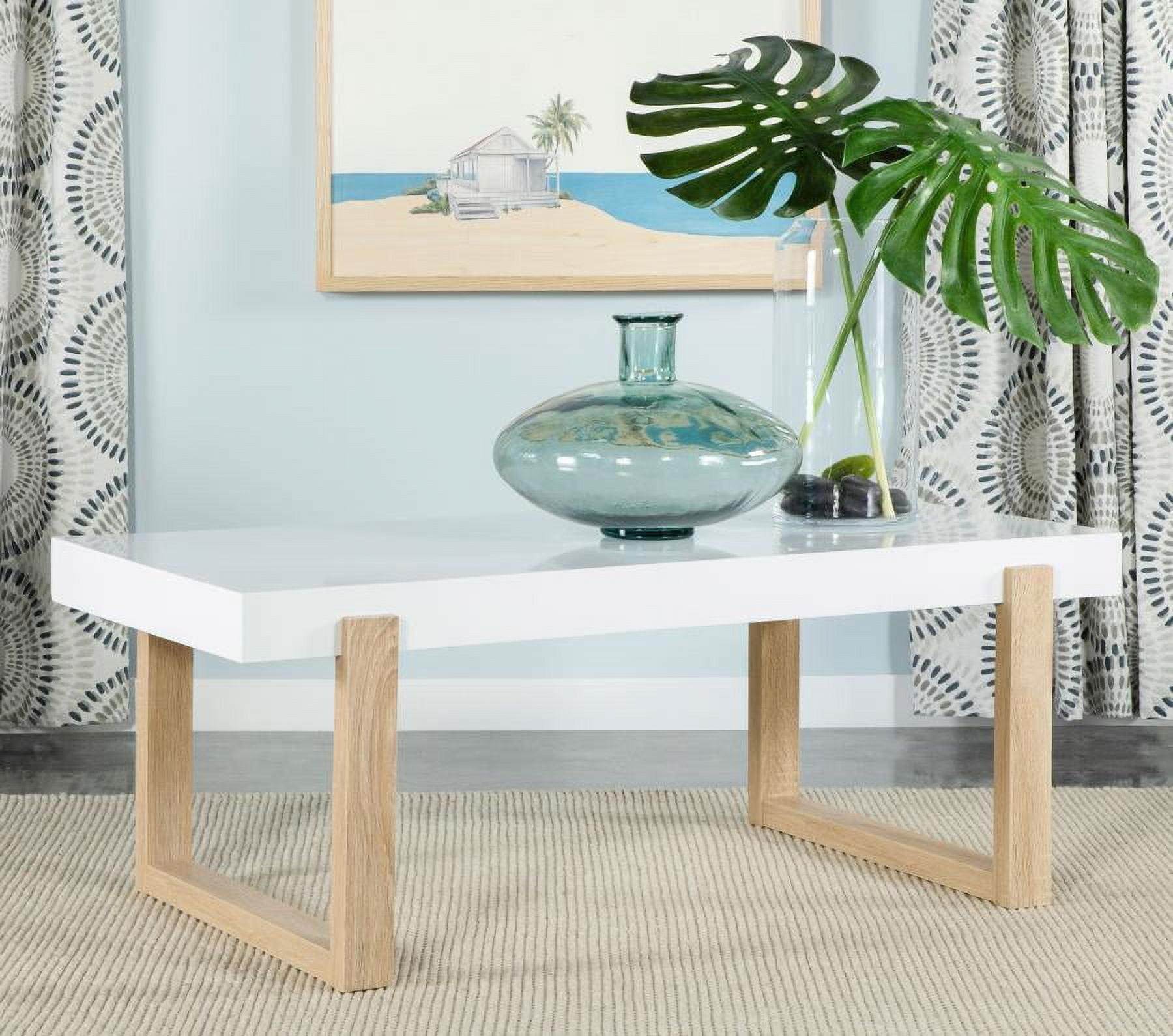 Pala 47'' White High Gloss and Natural Wood Coffee Table