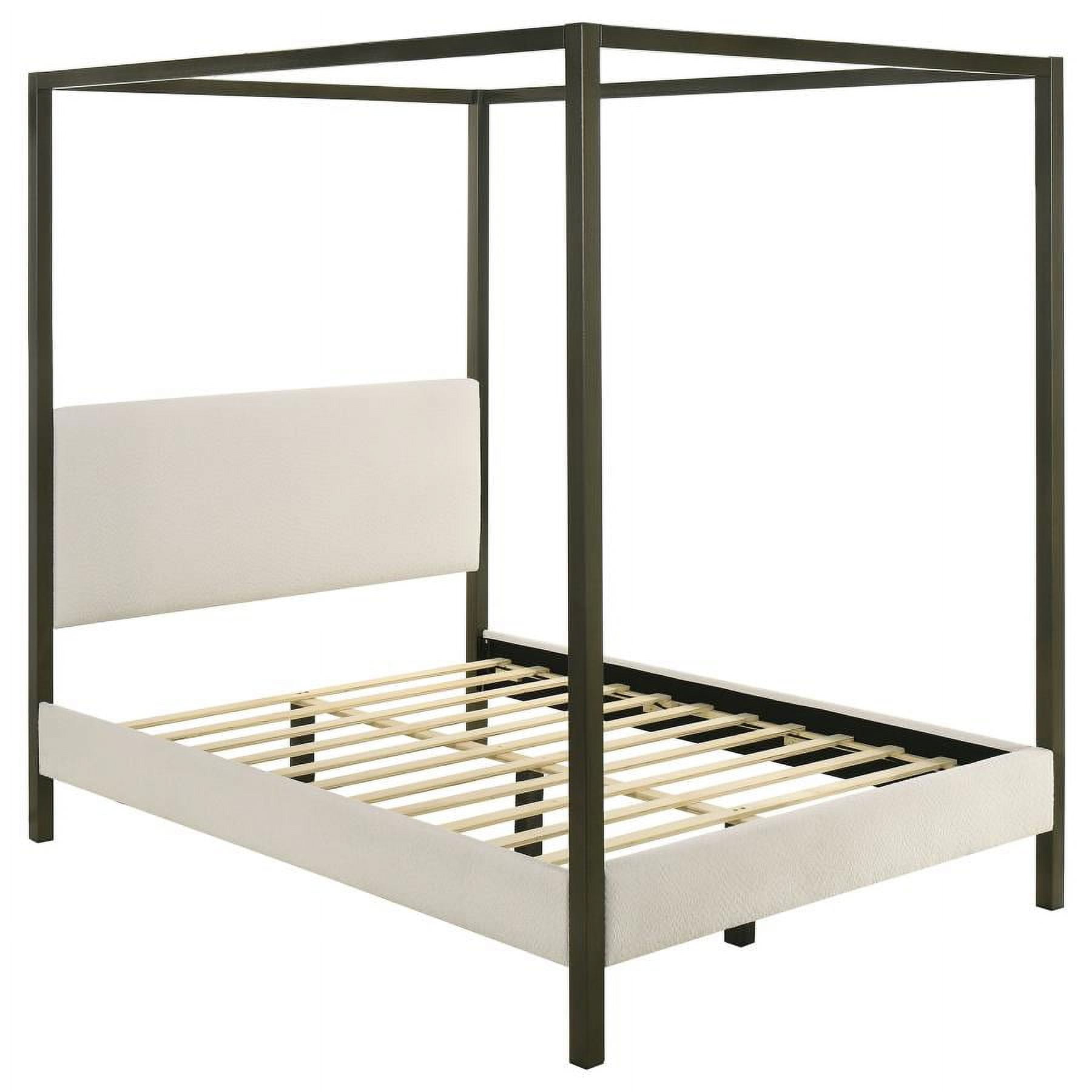 Cream Upholstered Queen Canopy Bed with Metal Frame