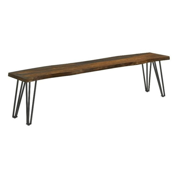 Coaster Neve Hairpin Legs Live-edge Wood Dining Bench Sheesham Gray and Gunmetal
