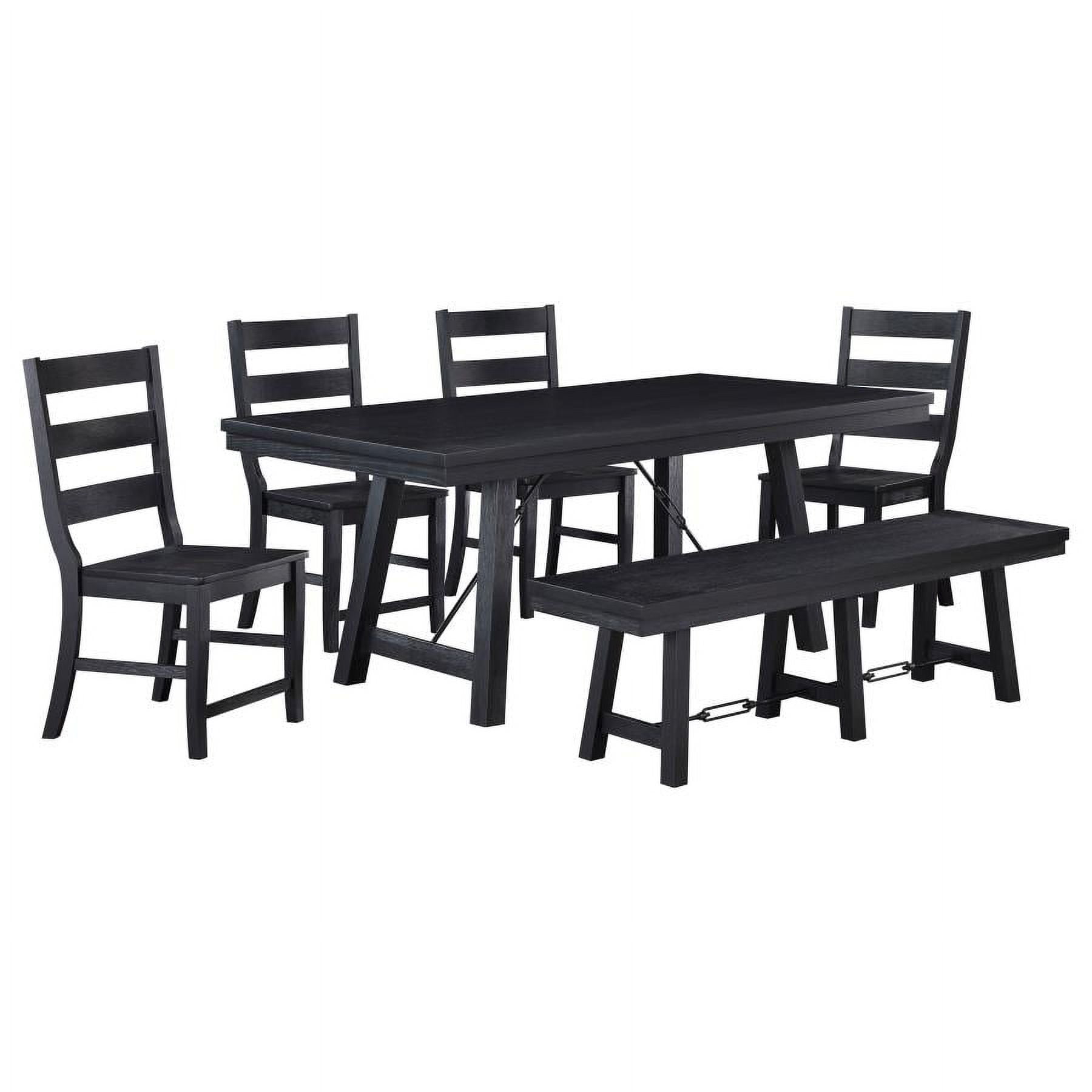 Black 6-Piece Wood Trestle Dining Set with Bench