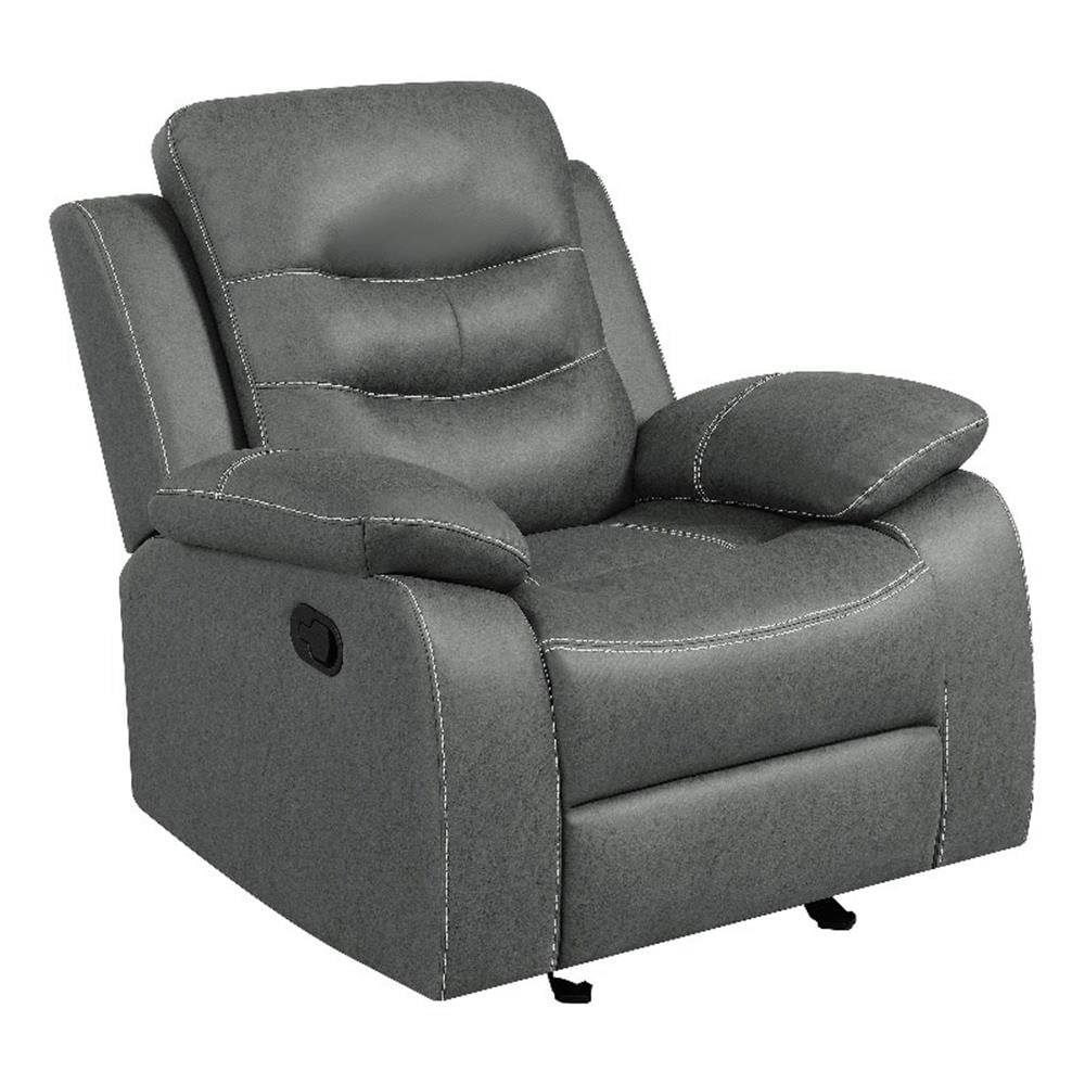 Gray Leather Glider Recliner with Manufactured Wood Frame