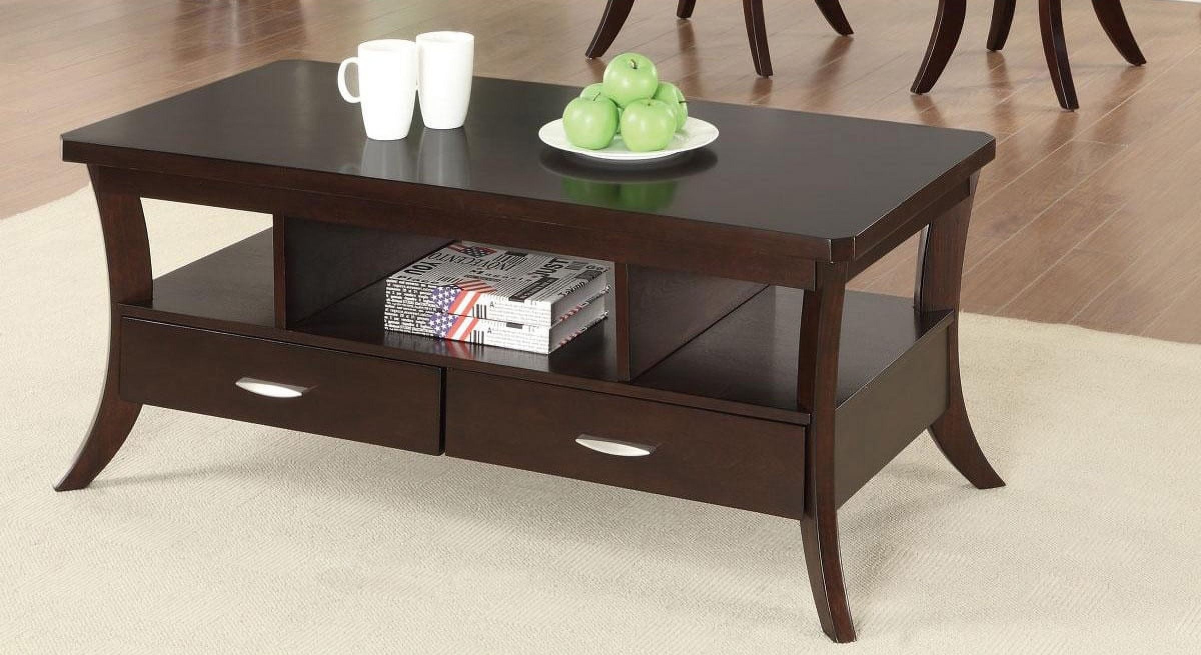 Espresso Brown Wood Rectangular Coffee Table with Storage