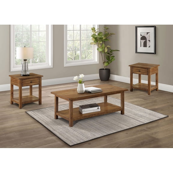 Coaster Payne 3-Piece Coffee and 1-Drawer End Table Set, Brown