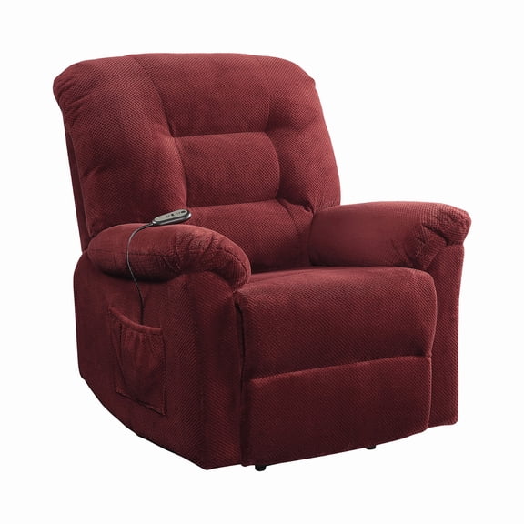 Coaster 600400 Power Lift Recliner In Brick Red Chenille Upholstery