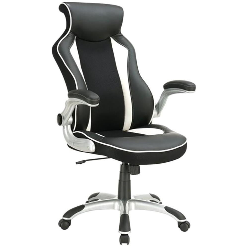 Transitional High-Back Black Leatherette Ergonomic Office Chair with Adjustable Arms