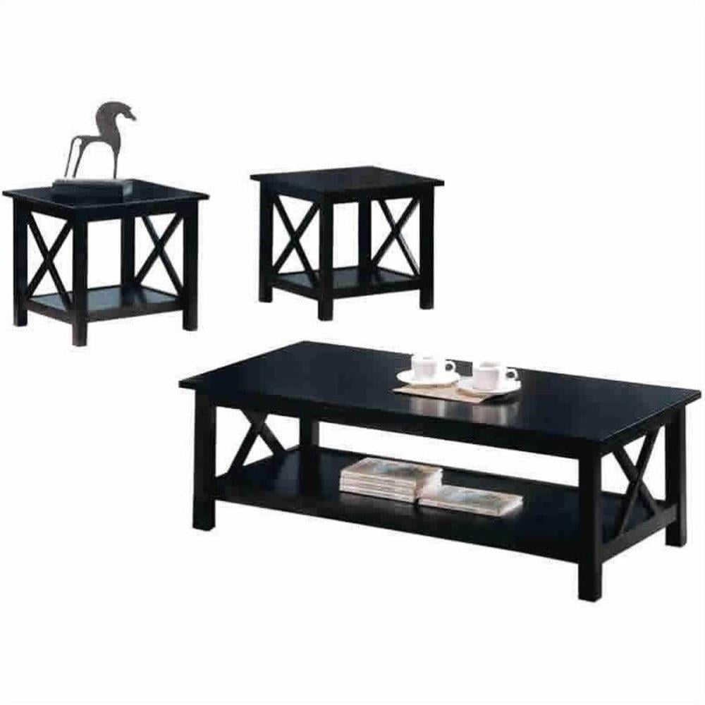 Transitional Merlot 3-Piece Coffee and End Table Set with X-Style Frame