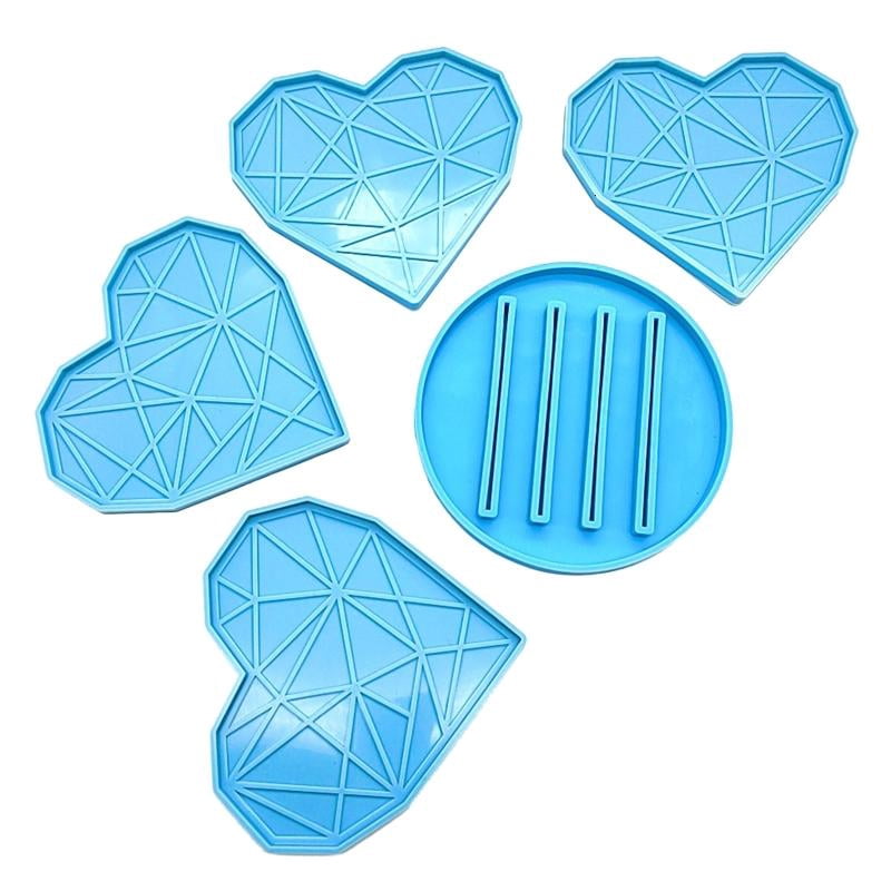 Coaster Resin Molds Set Silicone Coaster Storage Rack Mold Heart Silicone Epoxy Casting Mold for DIY Art Craft Cup Mats