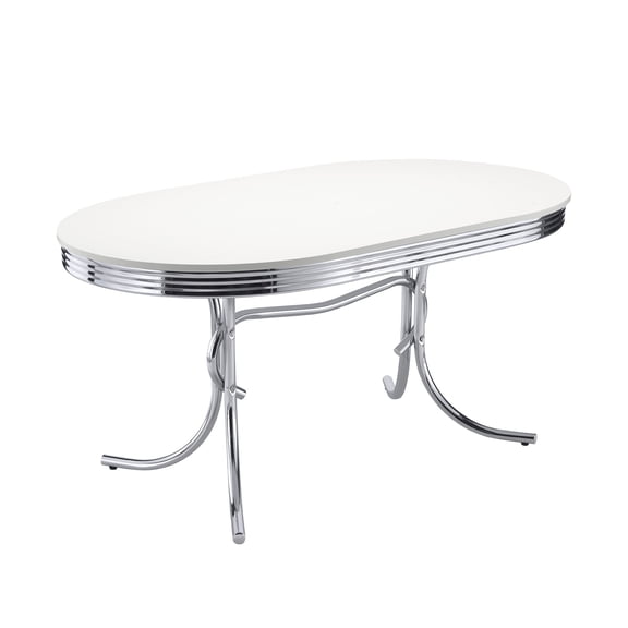 Coaster Retro Oval 60-Inch Wood Top Dining Table, White and Chrome