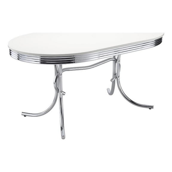 Retro Oval 60-inch Wood Top Dining Table White and Chrome