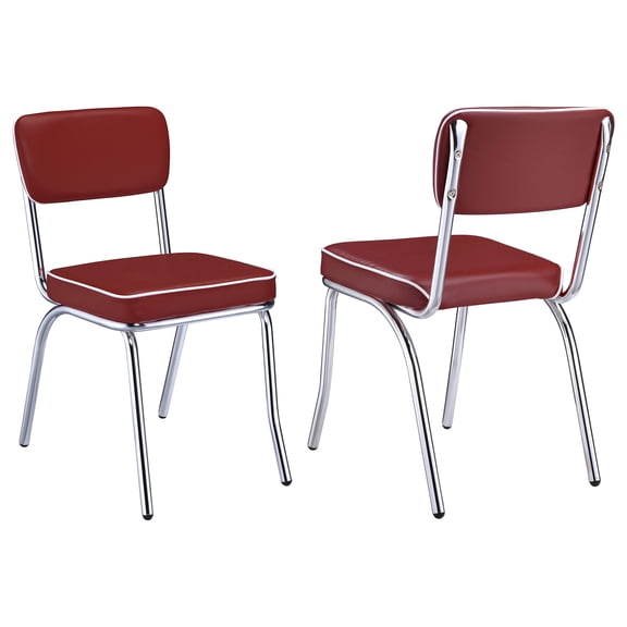 Retro Upholstered Dining Side Chair Red (Set of 2)