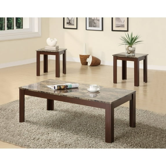 Coaster Rhodes 3-piece Wood Faux Marble Top Occasional Set Brown