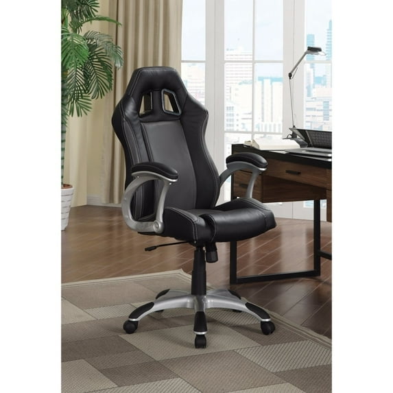 Coaster Roger Upholstery Adjustable Height Faux Leather Office Chair in Black