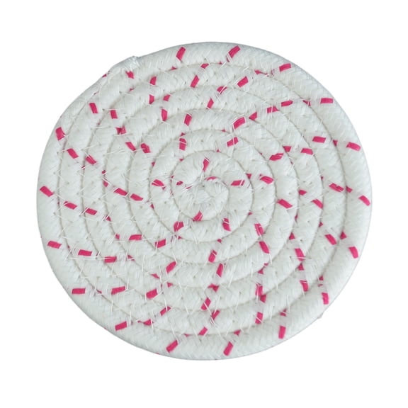 Coaster Round Woven Fushcia Dotted 4.3 Inch Heat Resistant Pad For Drinks 1 Pack